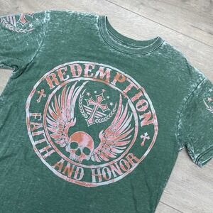 Raw State Premium Y2K S/S T Shirt Men Sz XL Green Punk Rock Metal Redemption